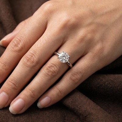 Round Solitaire Moissanite Engagement Ring 925 Silver 10K Gold Lab Diamond gift