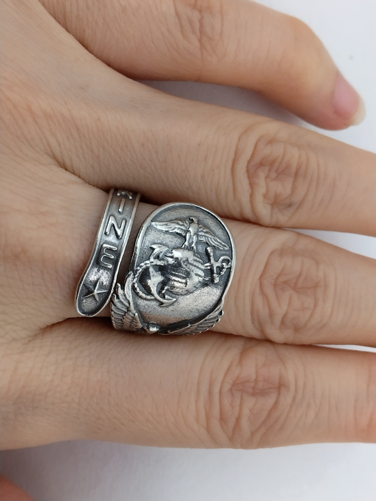 Solid 925 Sterling Silver US Marine Eagle Wings A… - image 7