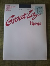 Vintage Great Legs By Hanes Sheer Control Top Pantyhose Barely Black AB 691