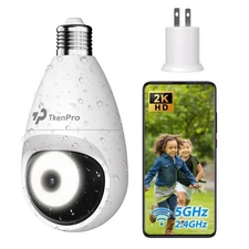 3MP Wireless Outdoor Light Bulb Security Camera, IP65, 2.4G&5G, 360° Motion