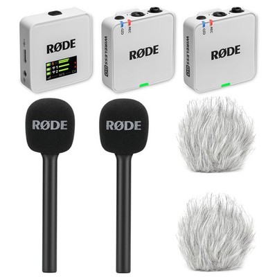 Rode Wireless GO Gen Weiss mit 2x Interview GO und  2x Windschutz WSBW