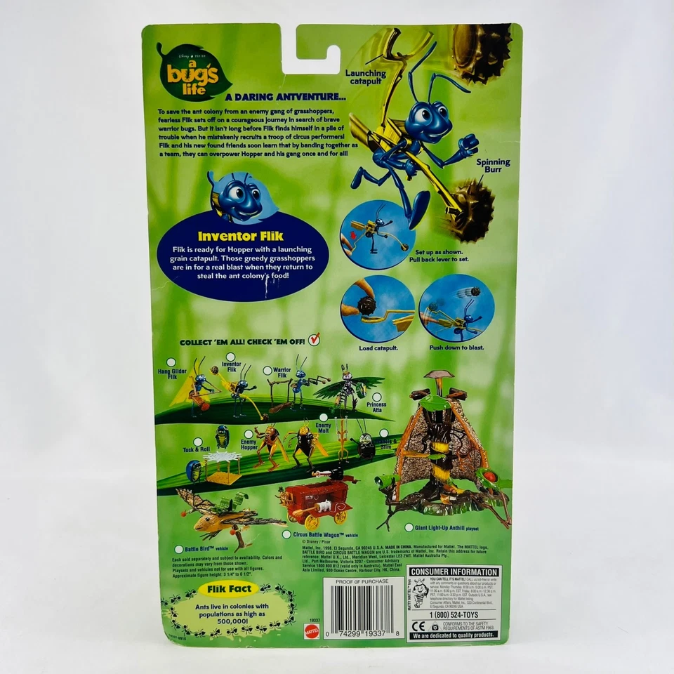 Mattel A Bugs Life Inventor Flik 1998 sellado de fábrica Pixar Disney sin usar, en caja vintage Foto 3 de 4