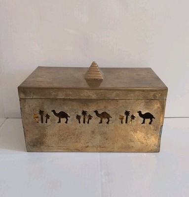 Vintage 1990s Brass Metal Camel Cigarette Storage Box Tin 7'' × 4'' × 3-5/8''
