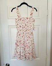 Womens Floral Smocked   Tiered Ruffle Hem Dress