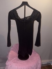 Black Long Sleeve Lace Sheer Detail Dress