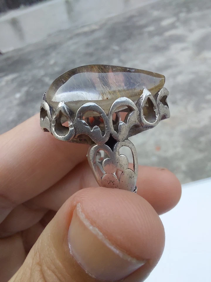Anillo Sufí Vintage IMPRESIONANTE Cuarzo Blanco Hecho a Mano Plata Hombres Mujeres Foto 2 de 4