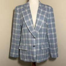 Vtg Pendleton Plaid Wool Blazer Jacket Women s Size 16 Blue White Pink
