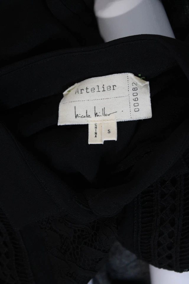 Artelier Nicole Miller Womens Silk Lace Button Down Blouse Black Size Small - Image 4 of 4