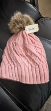 Pink Winter Pom Chunky Cable Knit Beanie Women s