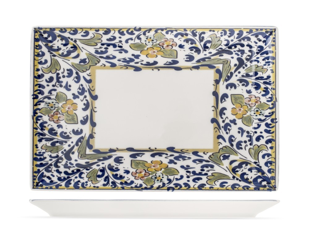 H&H Rectangular Plate Florence in Decorated Porcelain 25x15 cm