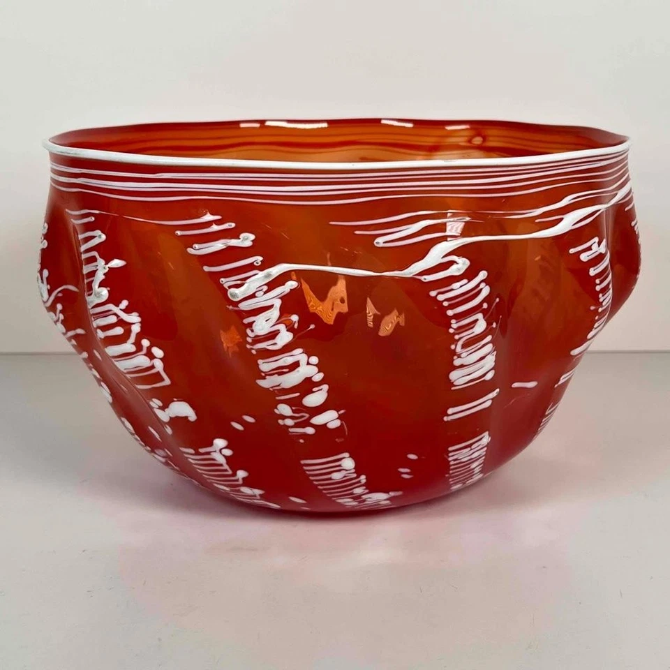 Tazón artesanal grande de vidrio soplado naranja Dale Chihuly-Inspired Macchia Seaform 12" Foto 4 de 4
