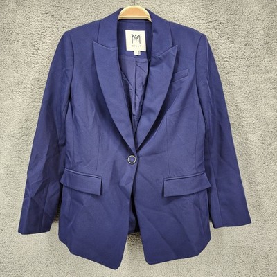 Milly Navy Blue Single Button Blazer Gold Rimmed Buttons Size 2 Stretch Tailored