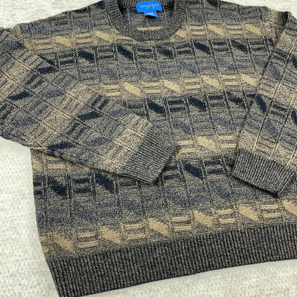 Vintage Grandpa Sweater Men Medium Brown Geometric Crewneck Acrylic Retro Y2K - Image 4 of 4