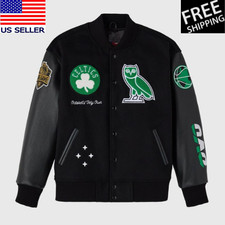 Boston Celtics October Very Own Black Wool and Leather Sleeves Varsity  Jacket