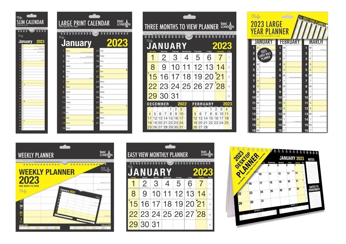 2023 Wall Calendar Slim , Large Month to View Planner,Easy View Calendar B  & W | eBay
