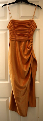 ASOS DESIGN Women's Sz 4 Gold Mesh Ruched Cami Drape Satin Midi Dress | eBay