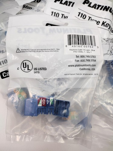 Platinum Tools Cat 6 110 Keystone Jack, Blue Lot of 37 - 726BL-1 - Picture 3 of 3