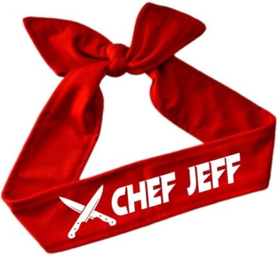 Personalized Chef Headband with Your Custom Text and Knives Graphic Tie Back