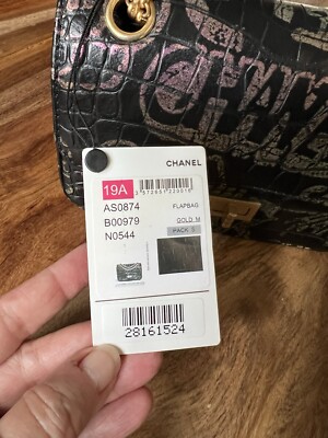 小物 CHANEL Chanel Mini Rectangular Bag Black Graffiti Croc Embossed