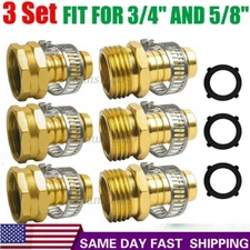 3Set 5/8 Brass Garden Water Hose Connector Repair Mender Kit Ends Fittings Clamp
