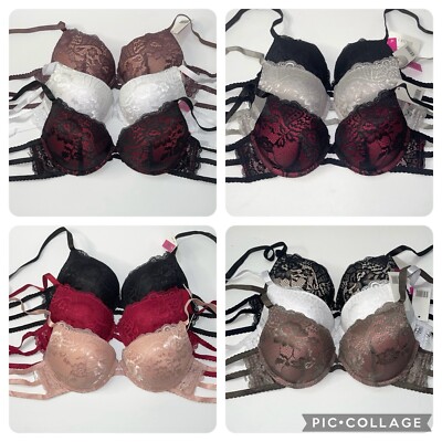 Bundle 3 Pieces Super Extra Push Up Extreme Padded Add 2 Cup Plunge 3 Hooks Bra.