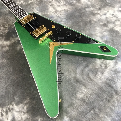 Custom ’59 Reissue Flying V Candy Apple Green Electric Guitar String Thru Body