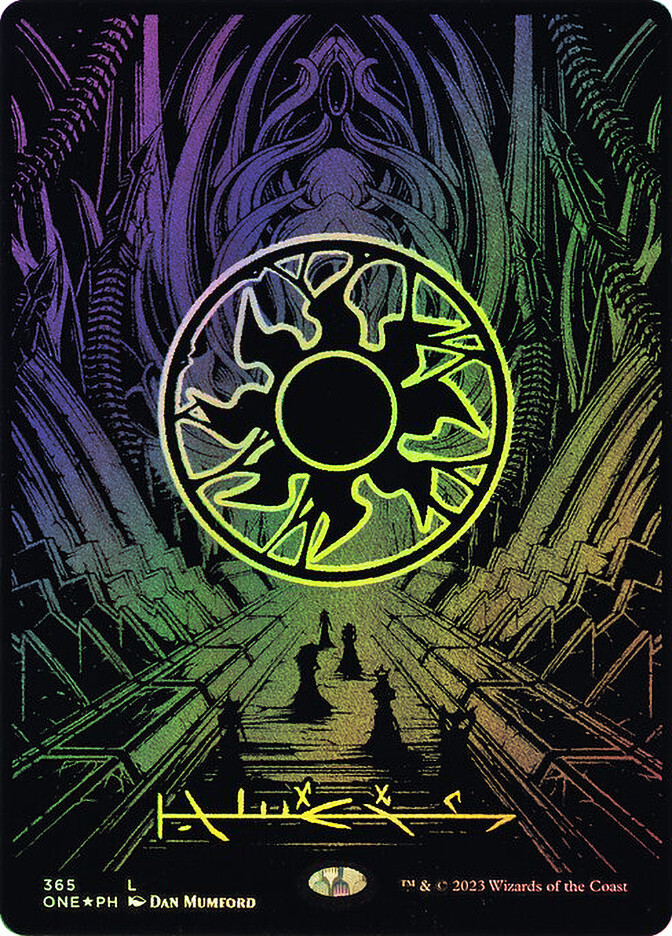 MTG OIL SLICK FOIL Plains Full Art Phyrexian - Phyrexia: All Will