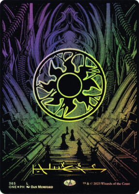 MTG OIL SLICK FOIL Plains Full Art Phyrexian - Phyrexia: All Will