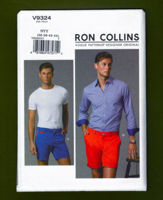 Men's Designer Shorts Sewing Pattern by Ron Collins (Sizes 36-44) Vogue 9324