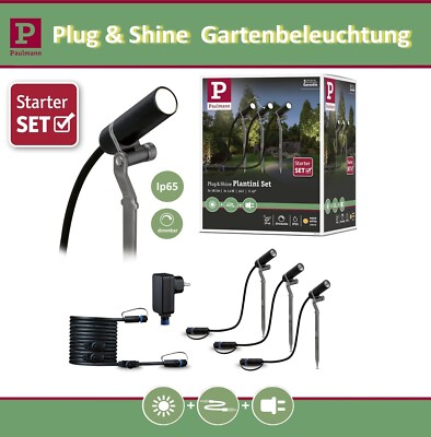 Paulmann Plug&Shine Basisset Plantini mit Erdspieß IP65 3000K 3x2W Dimmbar