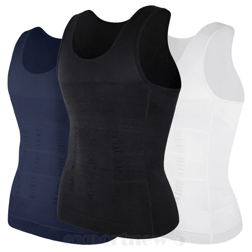 Herren 3er-Pack Schlank Body Shaper Haltung Korrektur Weste Bauch Kompression Tops USA - Bild 20 von 56