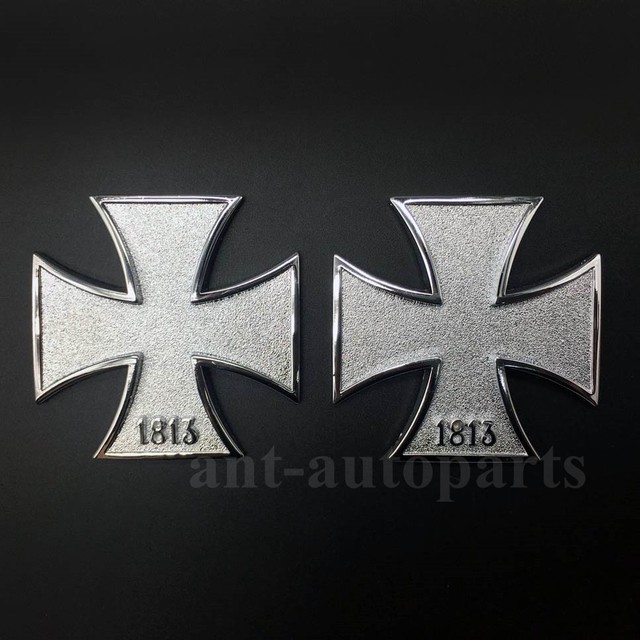 2pcs Metal Maltese Cross 1813 Emblem Car Motorcycle Badge Trunk Decal