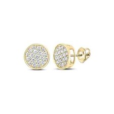 10kt Yellow Gold Mens Womens Round Diamond Cluster Earrings 1/4 Cttw