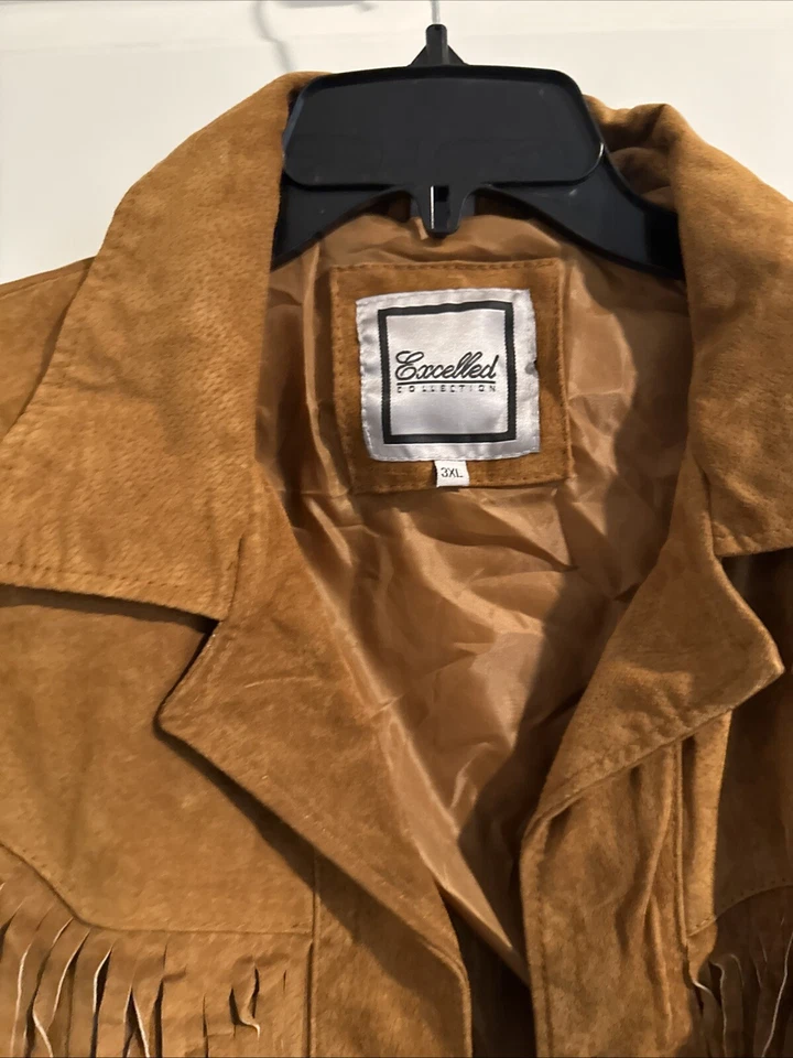 Abrigo occidental vintage de cuero excelente para mujer con flecos talla 3XL marrón Foto 2 de 4