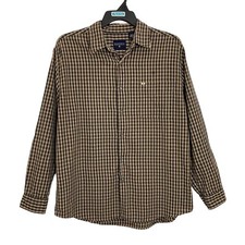 Nautica Button Up Shirt Top Men's Size Large Long Sleeve Blue Tan Plaid Pocket