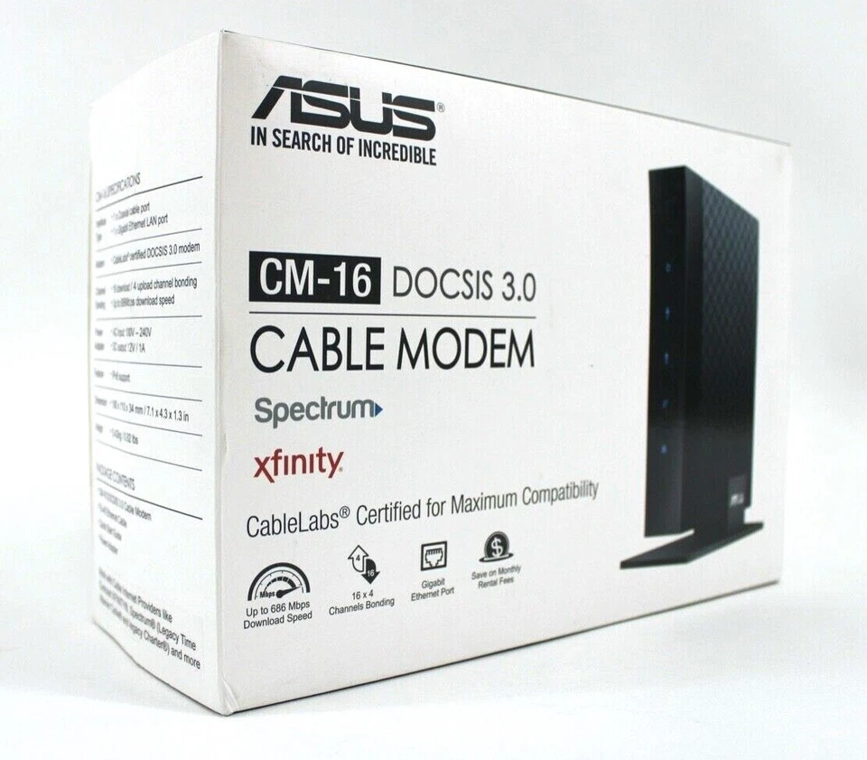 Asus CM-16 DOCSIS 3.0 Cable Modem Gigabit LAN 686Mbps w Power Cord & Ethernet  - Image 2 of 4