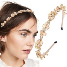 Baroque Rhinestones Headbands Gold Thin Hairband Crystal Beaded Head Band for...