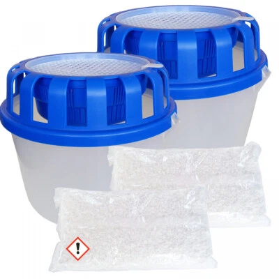 CAGO 2x Raum-Entfeuchter Box + 2x 1kg Beutel Luft-Entfeuchter Granulat Nachfüllpack
