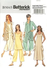 Butterick B5045 Waterfall Cover-Up, Tunic, Cropped Pants & Dress Sz 4-14 UNCUT