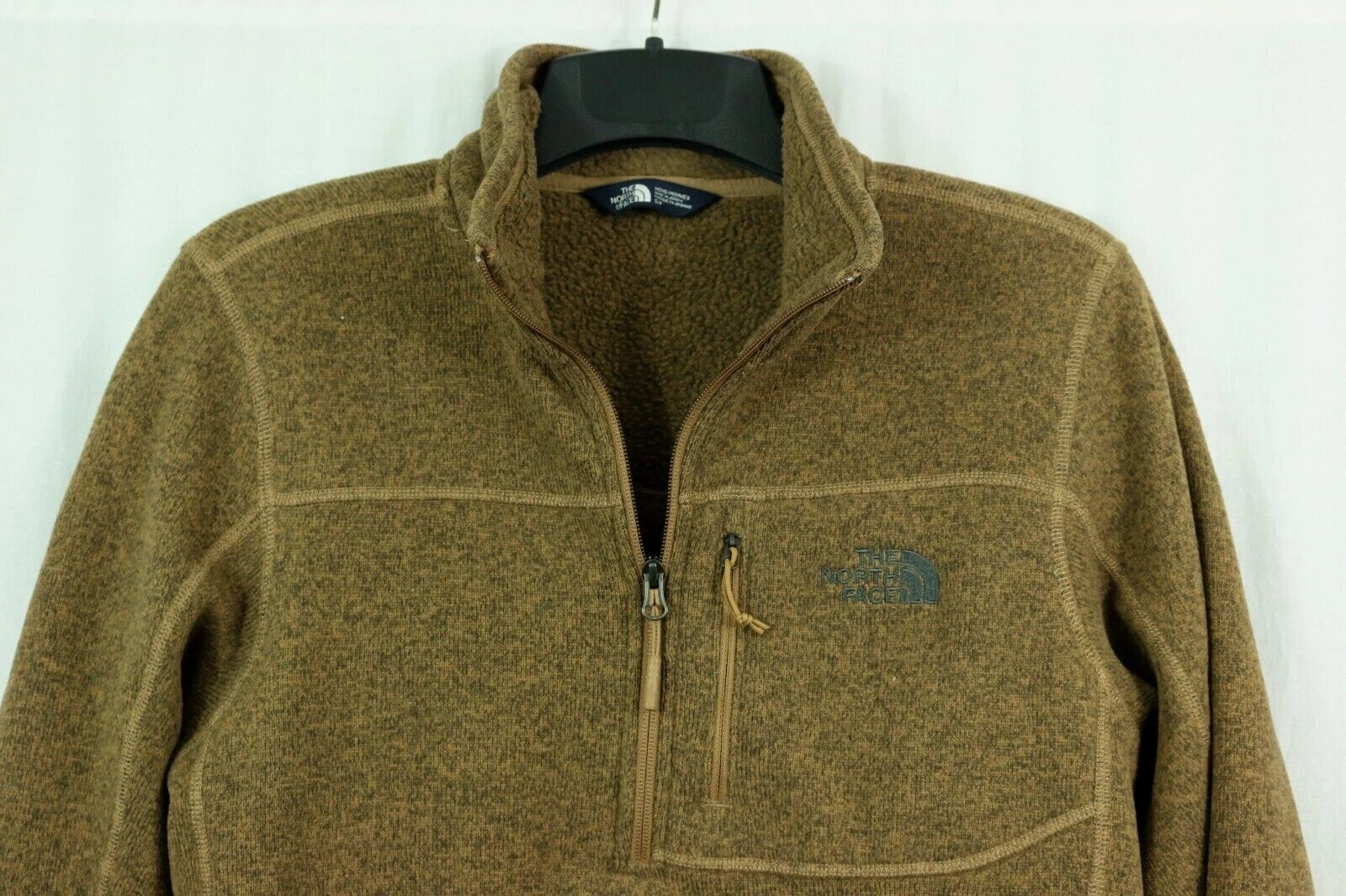 Men's S North Face Knit Fleece Pullover Half Zip Sweater Zipped Pockets Rust