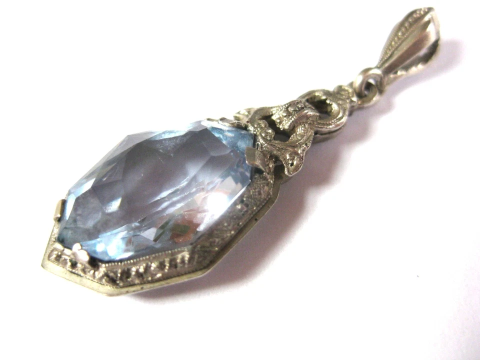 Pendente Art Deco Argento 835 Con Topazio Blu, 3,66 G - Immagine 2 di 3