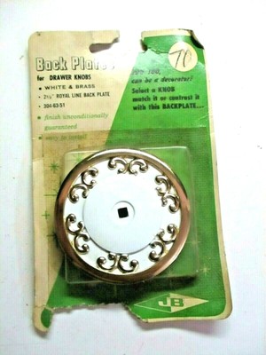 Plaque Arrière Et Bouton De Tiroir JayBee Style Hollywood Regency - Laiton Blanc Brillant - Diamètre 2.5" - Neuf