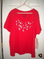 Onque Woman Red Ss Knit Top With Studding Embellishment On Front 3x Onque Woman Red Ss Knit Top With Studding Embellishment On Front 3x