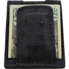 Black Ostrich Money Clip Wallet With Credit Card Slots Quality USA Handcrafted