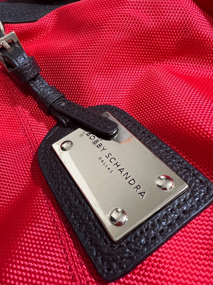 Bobby Schandra Red Black Purse Gold Hand Bag Buckle Canvas Hobo Shoulder New - Image 4 of 4