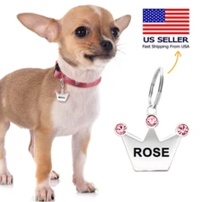 Pet Tag Engraved Crystals Dog ID Tags Sparkling Custom Shiny Crown For Collar