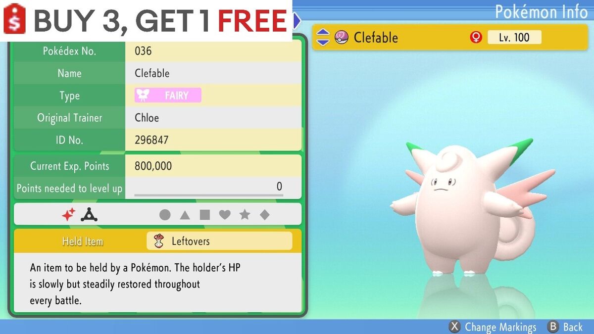 Shiny Clefable / Pokemon Let's Go / 6IV Pokemon / Shiny Pokemon