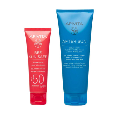 APIVITA Bee Sun Safe SPF50 Face Gel-Cream & After Sun Aloe Fig 200ml Duo Set