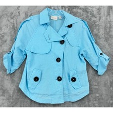 Chicos Jacket Womens 0 US Small Linen Button Artsy Big Buttons Boho Coastal Blue