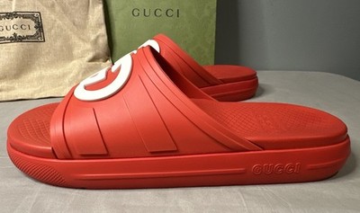 Gucci Interlocking G Red Slide Sandals Men's Size 11 (US 11.5